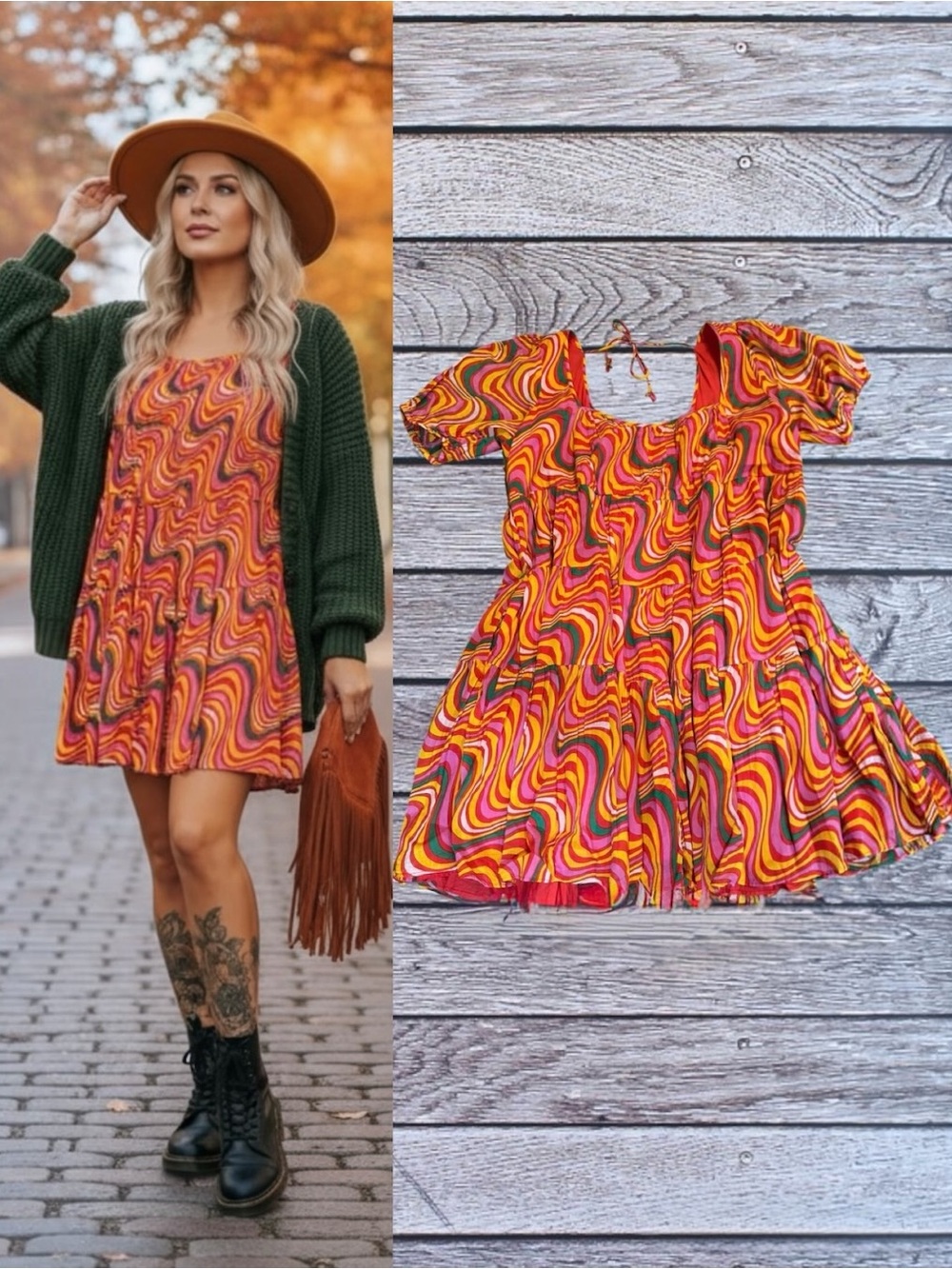 RHODE Joan Swirl Mini Tiered Babydoll Dress Positive Vibrations Size XL
